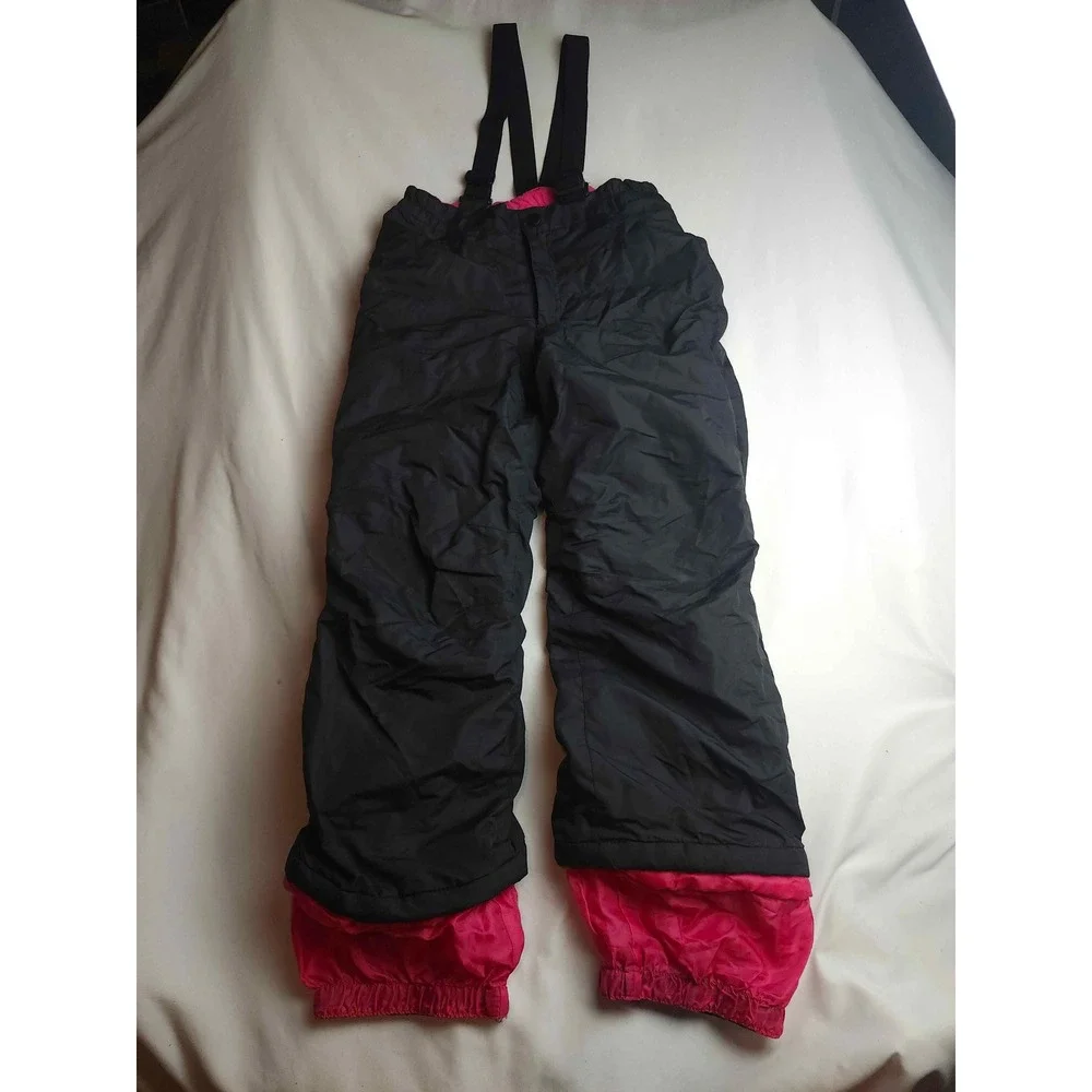 Iceburg Snow Pants Girls Size 8 Medium Black Pink Insulated Ski Bibs Suspenders